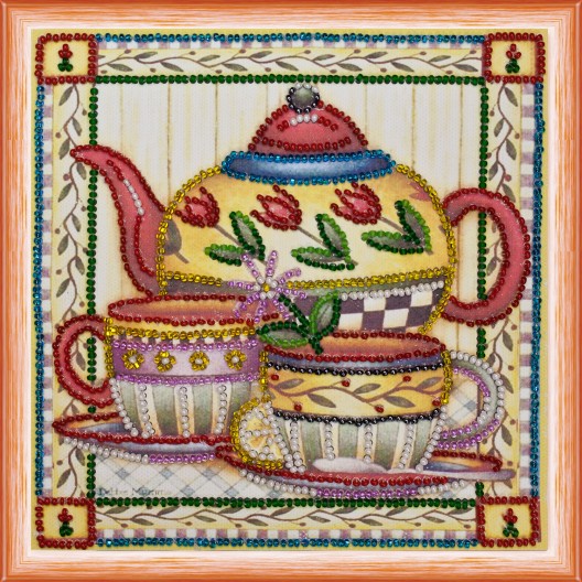 Mini Bead embroidery kit Tea-party, AM-089 by Abris Art - buy online! ✿ Fast delivery ✿ Factory price ✿ Wholesale and retail ✿ Purchase Sets-mini-for embroidery with beads on canvas