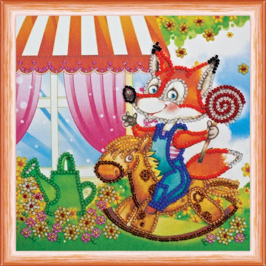 Mini Bead embroidery kit On a rocking horse, AM-093 by Abris Art - buy online! ✿ Fast delivery ✿ Factory price ✿ Wholesale and retail ✿ Purchase Sets-mini-for embroidery with beads on canvas