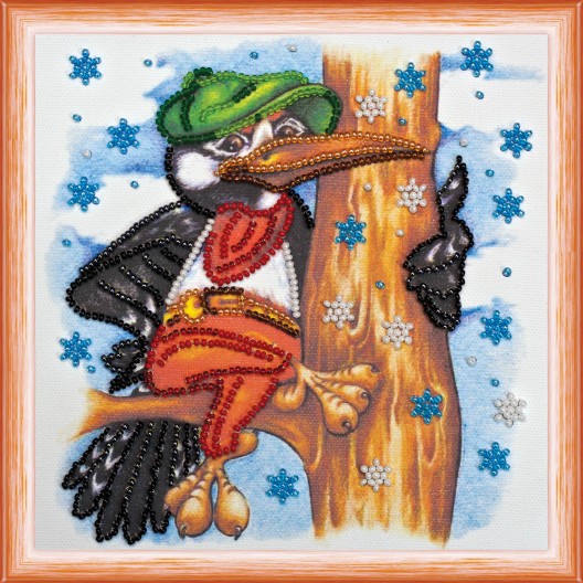 Mini Bead embroidery kit Woodpecker, AM-094 by Abris Art - buy online! ✿ Fast delivery ✿ Factory price ✿ Wholesale and retail ✿ Purchase Sets-mini-for embroidery with beads on canvas