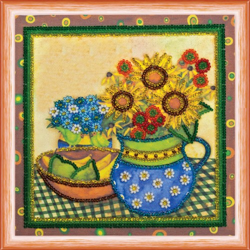 Mini Bead embroidery kit Sunflower still life, AM-098 by Abris Art - buy online! ✿ Fast delivery ✿ Factory price ✿ Wholesale and retail ✿ Purchase Sets-mini-for embroidery with beads on canvas