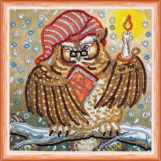 Mini Bead embroidery kit Owl, AM-099 by Abris Art - buy online! ✿ Fast delivery ✿ Factory price ✿ Wholesale and retail ✿ Purchase Sets-mini-for embroidery with beads on canvas