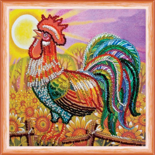 Mini Bead embroidery kit Cockerel, AM-100 by Abris Art - buy online! ✿ Fast delivery ✿ Factory price ✿ Wholesale and retail ✿ Purchase Sets-mini-for embroidery with beads on canvas