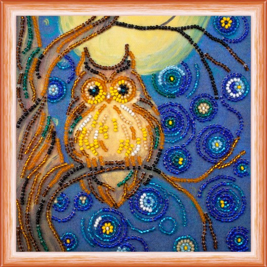 Mini Bead embroidery kit Midnight Owl, AM-103 by Abris Art - buy online! ✿ Fast delivery ✿ Factory price ✿ Wholesale and retail ✿ Purchase Sets-mini-for embroidery with beads on canvas