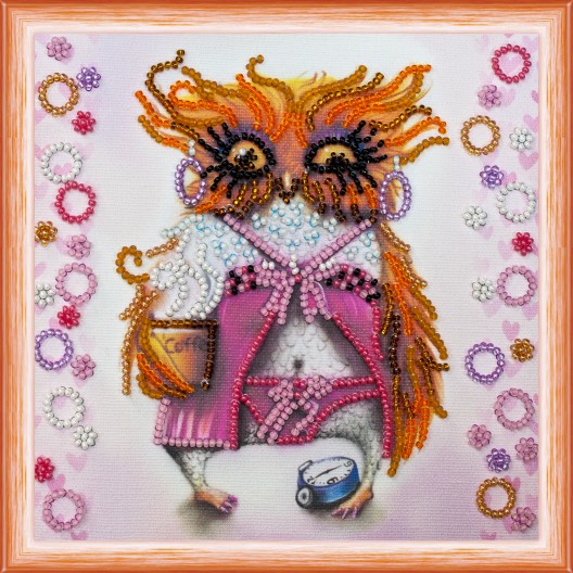 Mini Bead embroidery kit Owl and coffee, AM-104 by Abris Art - buy online! ✿ Fast delivery ✿ Factory price ✿ Wholesale and retail ✿ Purchase Sets-mini-for embroidery with beads on canvas