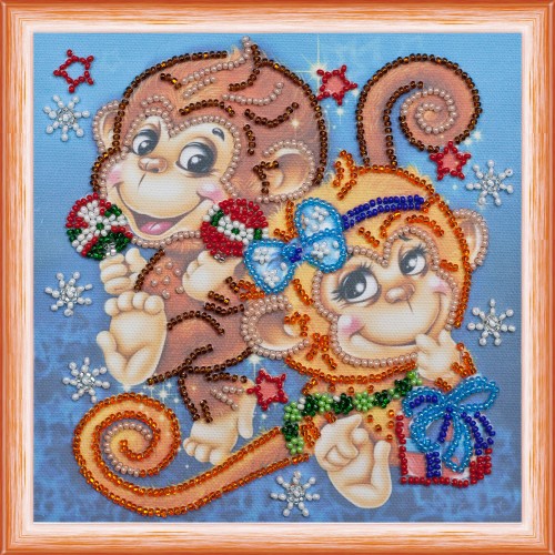 Mini Bead embroidery kit Cheer monkeys, AM-114 by Abris Art - buy online! ✿ Fast delivery ✿ Factory price ✿ Wholesale and retail ✿ Purchase Sets-mini-for embroidery with beads on canvas