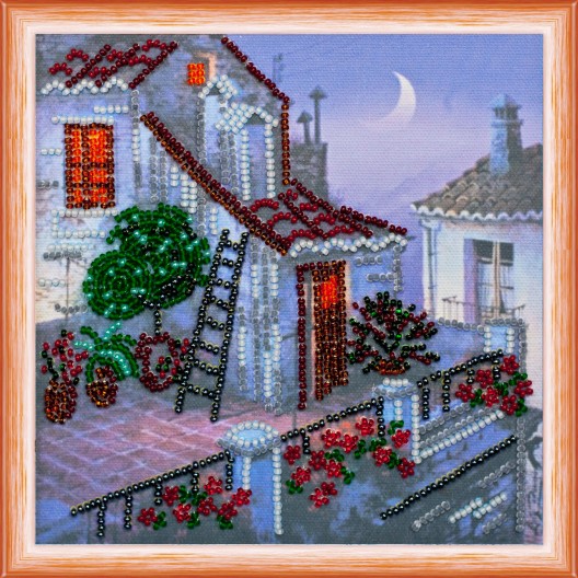 Mini Bead embroidery kit The pink Moon, AM-116 by Abris Art - buy online! ✿ Fast delivery ✿ Factory price ✿ Wholesale and retail ✿ Purchase Sets-mini-for embroidery with beads on canvas