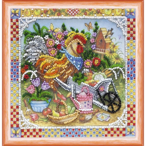 Mini Bead embroidery kit Garden cockerel, AM-123 by Abris Art - buy online! ✿ Fast delivery ✿ Factory price ✿ Wholesale and retail ✿ Purchase Sets-mini-for embroidery with beads on canvas