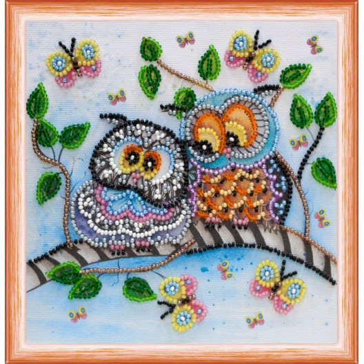 Mini Bead embroidery kit Owl Duet, AM-124 by Abris Art - buy online! ✿ Fast delivery ✿ Factory price ✿ Wholesale and retail ✿ Purchase Sets-mini-for embroidery with beads on canvas