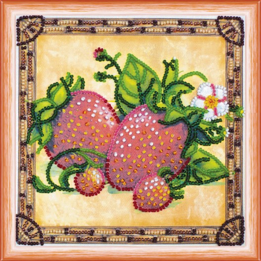 Mini Bead embroidery kit Ripe strawberry, AM-128 by Abris Art - buy online! ✿ Fast delivery ✿ Factory price ✿ Wholesale and retail ✿ Purchase Sets-mini-for embroidery with beads on canvas