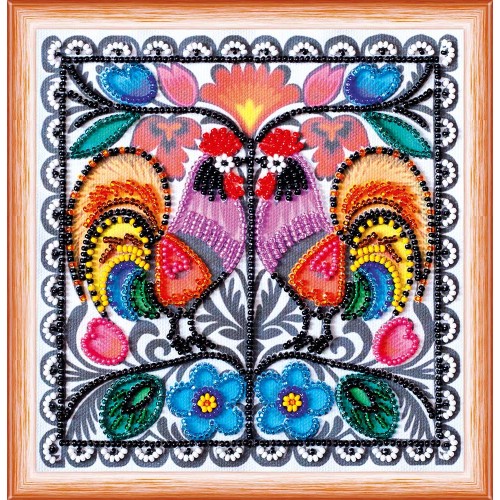 Mini Bead embroidery kit Two cockerels, AM-132 by Abris Art - buy online! ✿ Fast delivery ✿ Factory price ✿ Wholesale and retail ✿ Purchase Sets-mini-for embroidery with beads on canvas