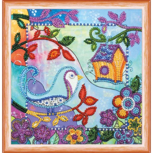 Mini Bead embroidery kit Spring for birds, AM-136 by Abris Art - buy online! ✿ Fast delivery ✿ Factory price ✿ Wholesale and retail ✿ Purchase Sets-mini-for embroidery with beads on canvas