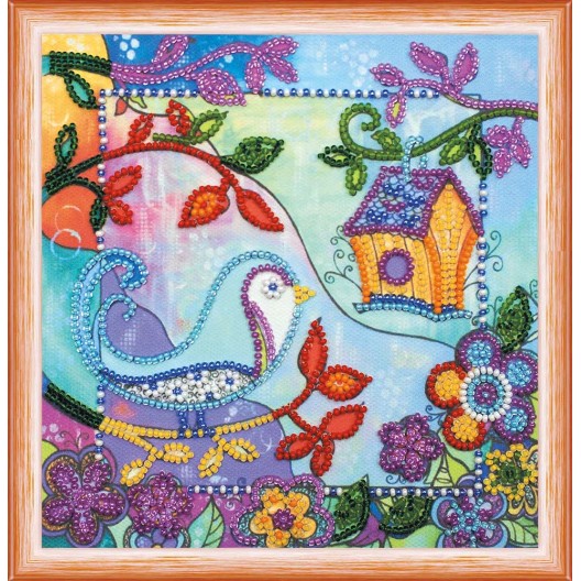 Mini Bead embroidery kit Spring for birds, AM-136 by Abris Art - buy online! ✿ Fast delivery ✿ Factory price ✿ Wholesale and retail ✿ Purchase Sets-mini-for embroidery with beads on canvas