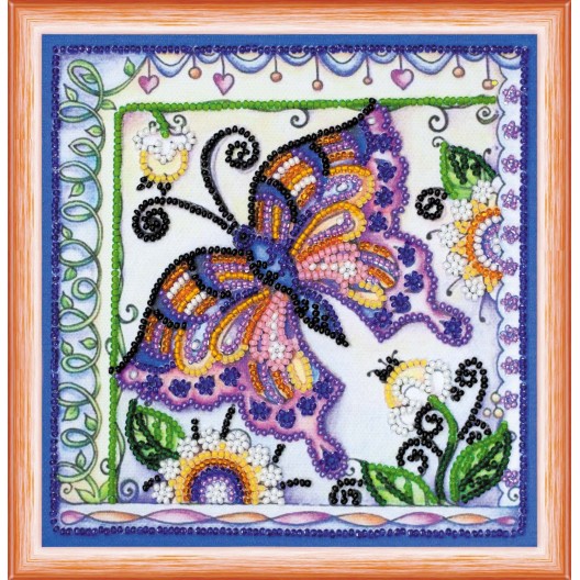 Mini Bead embroidery kit Butterfly in flowers, AM-144 by Abris Art - buy online! ✿ Fast delivery ✿ Factory price ✿ Wholesale and retail ✿ Purchase Sets-mini-for embroidery with beads on canvas