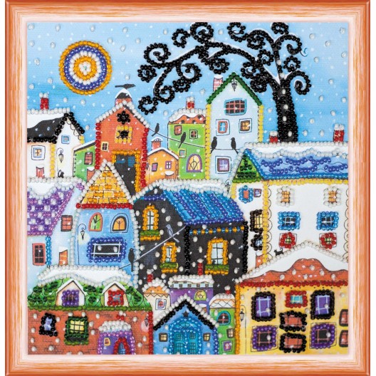 Mini Bead embroidery kit Bright houses, AM-146 by Abris Art - buy online! ✿ Fast delivery ✿ Factory price ✿ Wholesale and retail ✿ Purchase Sets-mini-for embroidery with beads on canvas