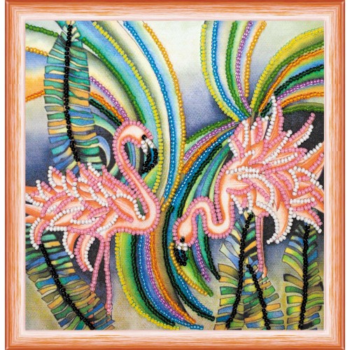 Mini Bead embroidery kit Pink flamingos, AM-148 by Abris Art - buy online! ✿ Fast delivery ✿ Factory price ✿ Wholesale and retail ✿ Purchase Sets-mini-for embroidery with beads on canvas