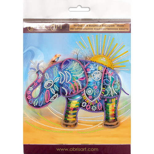 Mini Bead embroidery kit Neon elephant, AM-149 by Abris Art - buy online! ✿ Fast delivery ✿ Factory price ✿ Wholesale and retail ✿ Purchase Sets-mini-for embroidery with beads on canvas