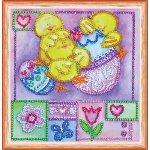 Mini Bead embroidery kit Funny chickens, AM-157 by Abris Art - buy online! ✿ Fast delivery ✿ Factory price ✿ Wholesale and retail ✿ Purchase Sets-mini-for embroidery with beads on canvas