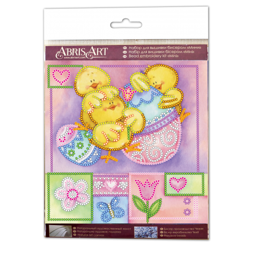 Mini Bead embroidery kit Funny chickens, AM-157 by Abris Art - buy online! ✿ Fast delivery ✿ Factory price ✿ Wholesale and retail ✿ Purchase Sets-mini-for embroidery with beads on canvas