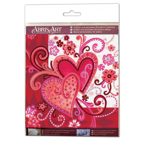 Mini Bead embroidery kit Loving  hearts, AM-158 by Abris Art - buy online! ✿ Fast delivery ✿ Factory price ✿ Wholesale and retail ✿ Purchase Sets-mini-for embroidery with beads on canvas