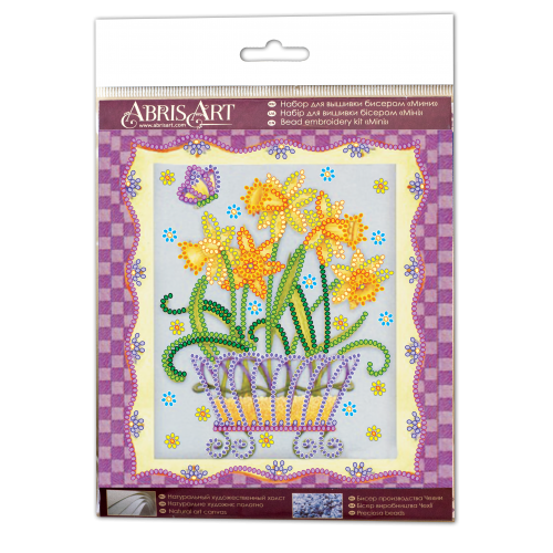 Mini Bead embroidery kit Blooming daffodils, AM-160 by Abris Art - buy online! ✿ Fast delivery ✿ Factory price ✿ Wholesale and retail ✿ Purchase Sets-mini-for embroidery with beads on canvas