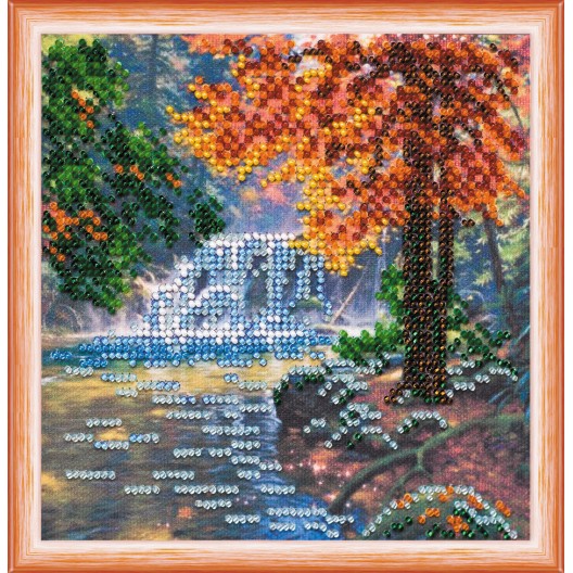 Mini Bead embroidery kit At the waterfall, AM-163 by Abris Art - buy online! ✿ Fast delivery ✿ Factory price ✿ Wholesale and retail ✿ Purchase Sets-mini-for embroidery with beads on canvas
