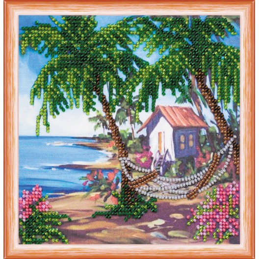 Mini Bead embroidery kit Hut by the sea, AM-164 by Abris Art - buy online! ✿ Fast delivery ✿ Factory price ✿ Wholesale and retail ✿ Purchase Sets-mini-for embroidery with beads on canvas