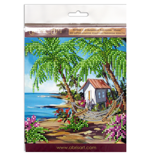 Mini Bead embroidery kit Hut by the sea, AM-164 by Abris Art - buy online! ✿ Fast delivery ✿ Factory price ✿ Wholesale and retail ✿ Purchase Sets-mini-for embroidery with beads on canvas