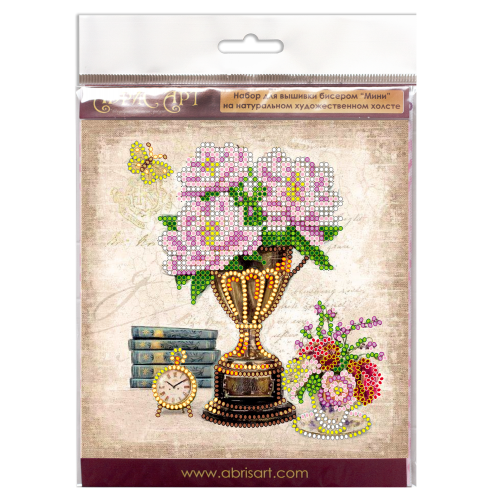 Mini Bead embroidery kit Still lafe with a clock, AM-168 by Abris Art - buy online! ✿ Fast delivery ✿ Factory price ✿ Wholesale and retail ✿ Purchase Sets-mini-for embroidery with beads on canvas