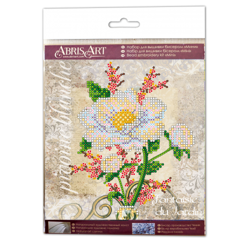 Mini Bead embroidery kit White flower, AM-173 by Abris Art - buy online! ✿ Fast delivery ✿ Factory price ✿ Wholesale and retail ✿ Purchase Sets-mini-for embroidery with beads on canvas