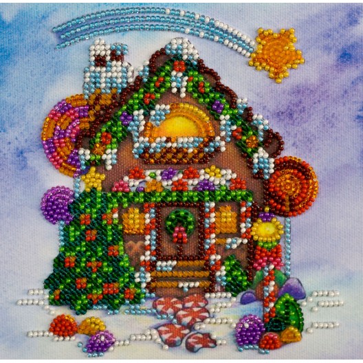 Mini Bead embroidery kit Gingerbread house, AM-174 by Abris Art - buy online! ✿ Fast delivery ✿ Factory price ✿ Wholesale and retail ✿ Purchase Sets-mini-for embroidery with beads on canvas