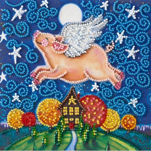 Mini Bead embroidery kit Flying pig, AM-196 by Abris Art - buy online! ✿ Fast delivery ✿ Factory price ✿ Wholesale and retail ✿ Purchase Sets-mini-for embroidery with beads on canvas