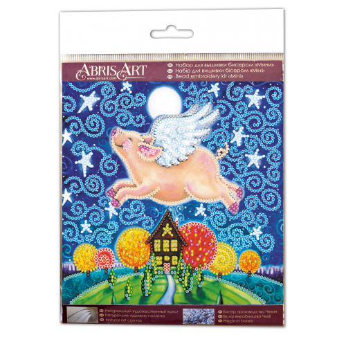 Mini Bead embroidery kit Flying pig, AM-196 by Abris Art - buy online! ✿ Fast delivery ✿ Factory price ✿ Wholesale and retail ✿ Purchase Sets-mini-for embroidery with beads on canvas