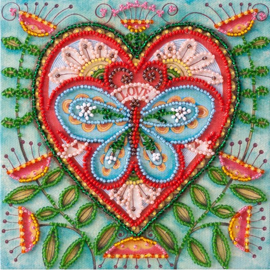 Mini Bead embroidery kit Summer heart, AM-204 by Abris Art - buy online! ✿ Fast delivery ✿ Factory price ✿ Wholesale and retail ✿ Purchase Sets-mini-for embroidery with beads on canvas