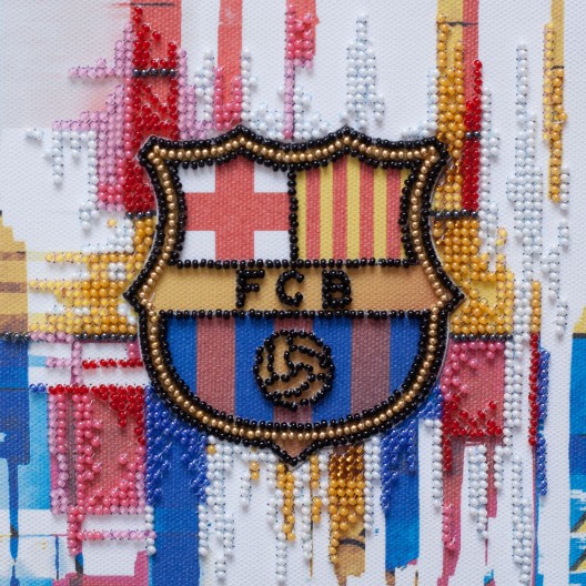 Mini Bead embroidery kit FC Barcelona, AM-206 by Abris Art - buy online! ✿ Fast delivery ✿ Factory price ✿ Wholesale and retail ✿ Purchase Sets-mini-for embroidery with beads on canvas
