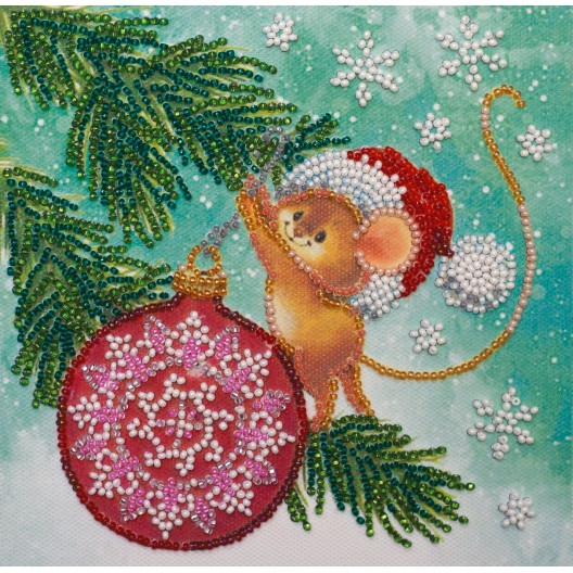 Mini Bead embroidery kit Decorating christmas tree, AM-214 by Abris Art - buy online! ✿ Fast delivery ✿ Factory price ✿ Wholesale and retail ✿ Purchase Sets-mini-for embroidery with beads on canvas