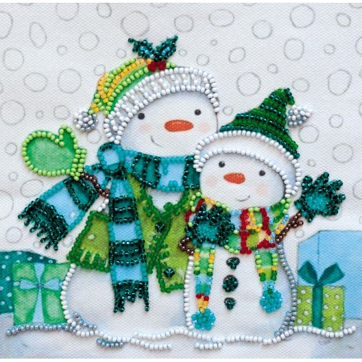 Mini Bead embroidery kit Snow friends, AM-220 by Abris Art - buy online! ✿ Fast delivery ✿ Factory price ✿ Wholesale and retail ✿ Purchase Sets-mini-for embroidery with beads on canvas