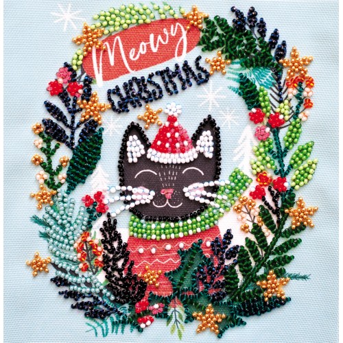 Mini Bead embroidery kit Meow Christmas, AM-224 by Abris Art - buy online! ✿ Fast delivery ✿ Factory price ✿ Wholesale and retail ✿ Purchase Sets-mini-for embroidery with beads on canvas