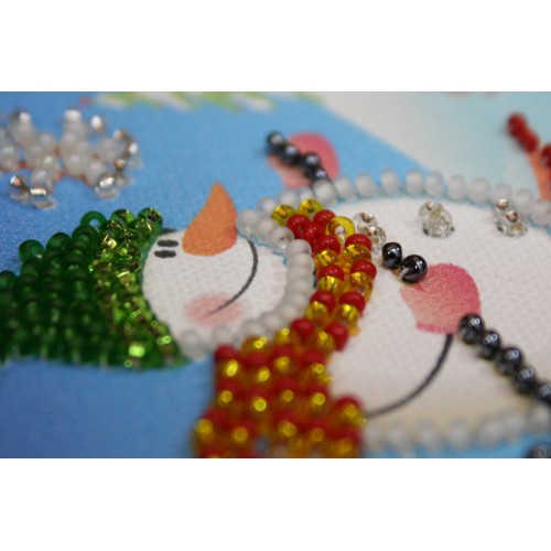 Magnets Bead embroidery kit Snowman – 2, AMA-043 by Abris Art - buy online! ✿ Fast delivery ✿ Factory price ✿ Wholesale and retail ✿ Purchase Kits for embroidery magnets with beads on canvas
