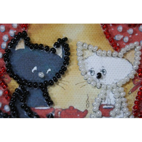 Magnets Bead embroidery kit Catty tea time, AMA-122 by Abris Art - buy online! ✿ Fast delivery ✿ Factory price ✿ Wholesale and retail ✿ Purchase Kits for embroidery magnets with beads on canvas