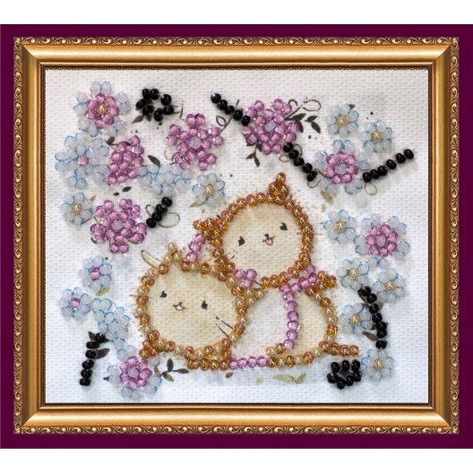 Magnets Bead embroidery kit Kittens in flowers, AMA-143 by Abris Art - buy online! ✿ Fast delivery ✿ Factory price ✿ Wholesale and retail ✿ Purchase Kits for embroidery magnets with beads on canvas