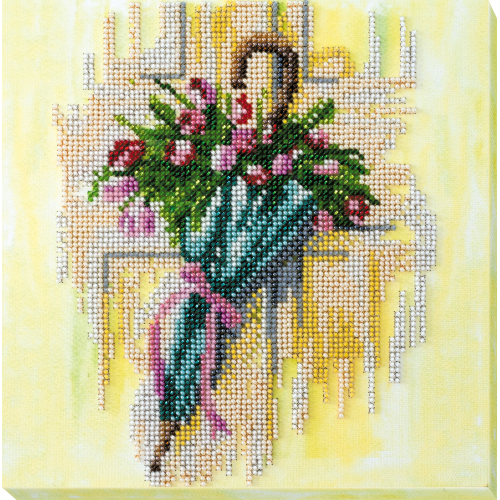 Mid-sized bead embroidery kit Umbrella and tulips (Flowers), AMB-032 by Abris Art - buy online! ✿ Fast delivery ✿ Factory price ✿ Wholesale and retail ✿ Purchase Sets MIDI for beadwork