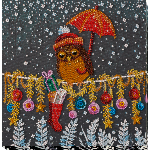 Mid-sized bead embroidery kit Owls gift (Winter tale), AMB-049 by Abris Art - buy online! ✿ Fast delivery ✿ Factory price ✿ Wholesale and retail ✿ Purchase Sets MIDI for beadwork