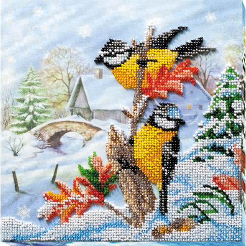 Mid-sized bead embroidery kit Feathered guests (Winter tale), AMB-050 by Abris Art - buy online! ✿ Fast delivery ✿ Factory price ✿ Wholesale and retail ✿ Purchase Sets MIDI for beadwork