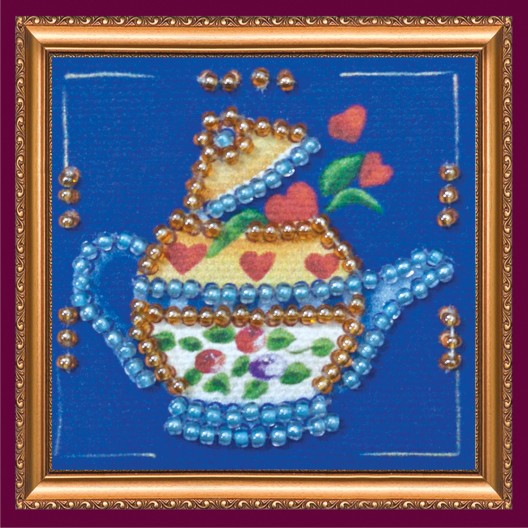 Mini Magnets Bead embroidery kit Kettle on blue, AMM-011 by Abris Art - buy online! ✿ Fast delivery ✿ Factory price ✿ Wholesale and retail ✿ Purchase Kits for embroidery with beads - mini-magnets