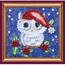 Mini Magnets Bead embroidery kit Little owl and mistletoe