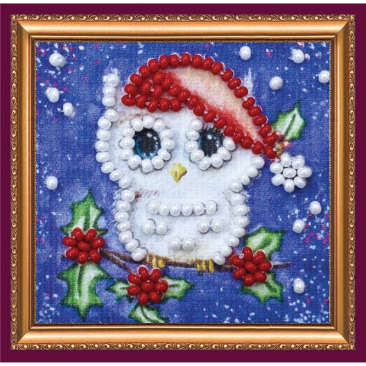 Mini Magnets Bead embroidery kit Little owl and mistletoe, AMM-022 by Abris Art - buy online! ✿ Fast delivery ✿ Factory price ✿ Wholesale and retail ✿ Purchase Kits for embroidery with beads - mini-magnets