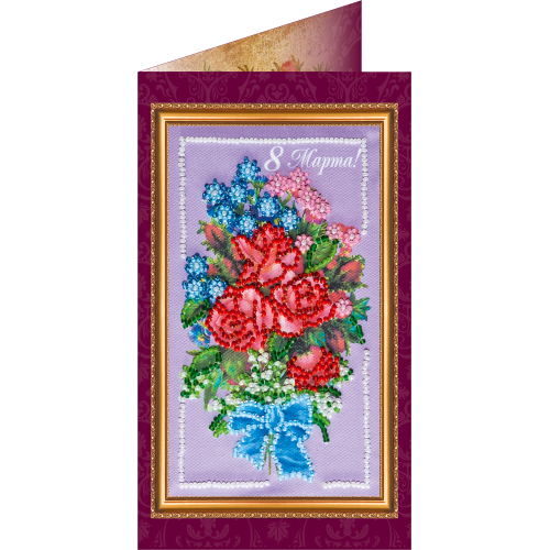 Postcard Bead embroidery kit Happy 8th of March (Womens Day) – 5, AO-048 by Abris Art - buy online! ✿ Fast delivery ✿ Factory price ✿ Wholesale and retail ✿ Purchase Postcards for bead embroidery