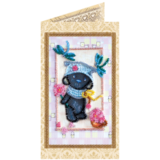 Postcard bead embroidery kits Teddy bear and dragonfly
