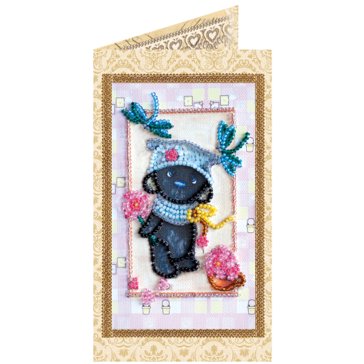 Postcard bead embroidery kits Teddy bear and dragonfly, AO-108 by Abris Art - buy online! ✿ Fast delivery ✿ Factory price ✿ Wholesale and retail ✿ Purchase Postcards for bead embroidery