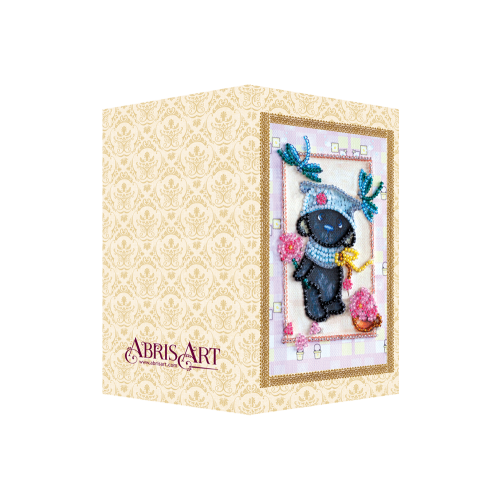 Postcard bead embroidery kits Teddy bear and dragonfly, AO-108 by Abris Art - buy online! ✿ Fast delivery ✿ Factory price ✿ Wholesale and retail ✿ Purchase Postcards for bead embroidery
